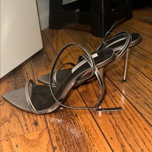 Tony Bianco Black Metallic Ankle Strap Pointed Heels